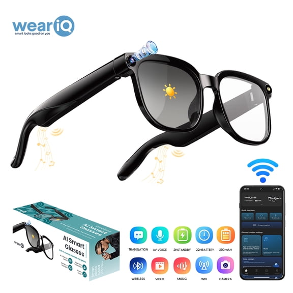 WeariQ M02S AI Smart Glasses with Camera 1080P Video Recording, Open-Ear Audio, Voice Assistant, ENC Dual-Mic Noise Cancelling, IP68 for Vlog Travel Outdoor