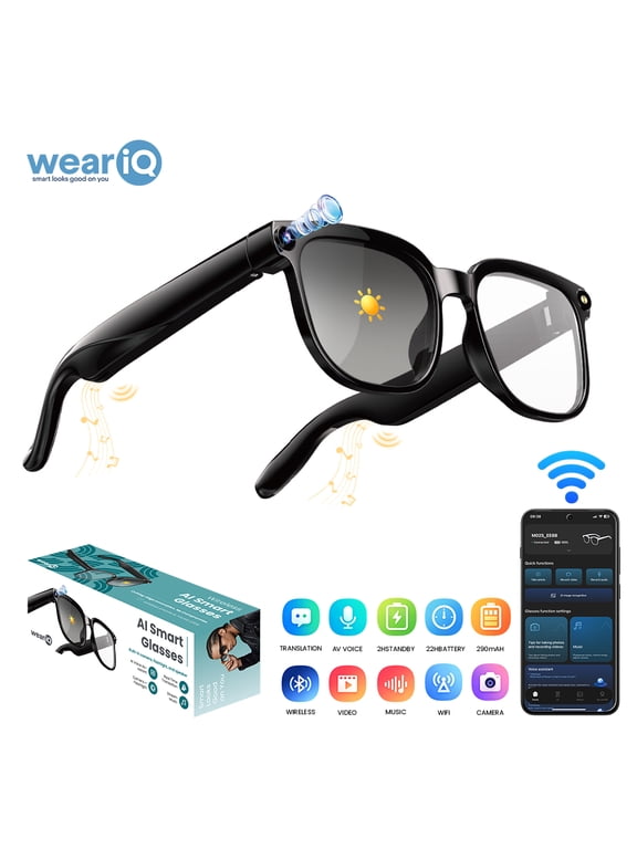 M02S AI Smart Glasses with Camera 1080P Video Recording, Open-Ear Audio, Voice Assistant, ENC Dual-Mic Noise Cancelling, IP68 for Vlog Travel Outdoor