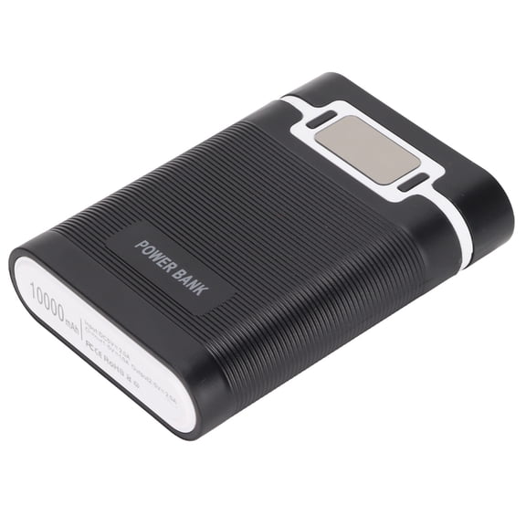 M08 DIY Mobile Power Bank Case for 4x 18650 Batteries - Portable Charger Storage Box with Dual USB Output and Smart LCD Display (Black, 4.72x3.54x1.18 in / 12.0x9.0x3.0 cm)