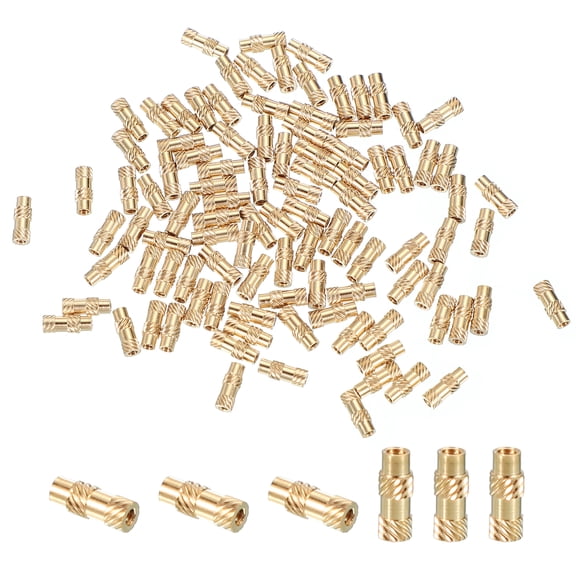 M1.4x6x2.3 mm Brass Threaded Insert, Metric knurled Nuts Heat Set Insert for Plastic & 3D Printing Components, 100 Pcs
