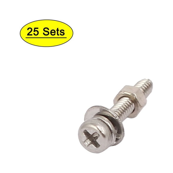 M1.6x10mm 304 Stainless Steel Pan Head Bolt Screw Nut w Washer 25 Sets