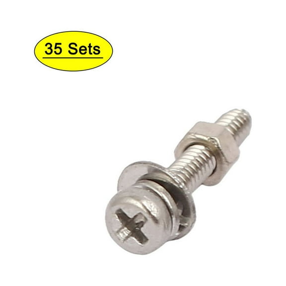 M1.6x10mm 304 Stainless Steel  Pan Head Bolt Screw Nut w Washer 35 Sets