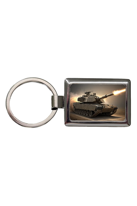 M1 Abrams Tank Firing Main Weapon Metal Rectangle Keychain