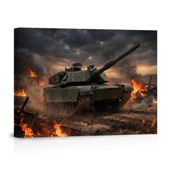 M1 Abrams Tank In Battlefield Bold Military Modern For Man Cave Game Room Canvas