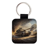 M1 Abrams Tank On The Move Faux Leather Square Keychain