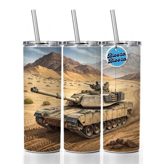 M1 Abrams Tank in the Desert 20oz Insulated Water Bottle Skinny Tumbler Includes Straw