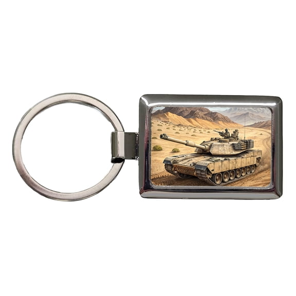 M1 Abrams Tank in the Desert Metal Rectangle Keychain