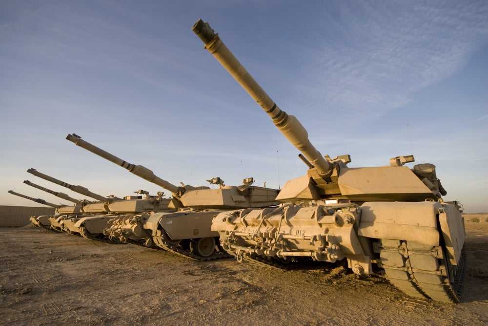 M1 Abrams tanks at Camp Warhorse Canvas Art - Terry MooreStocktrek Images (18 x 12)