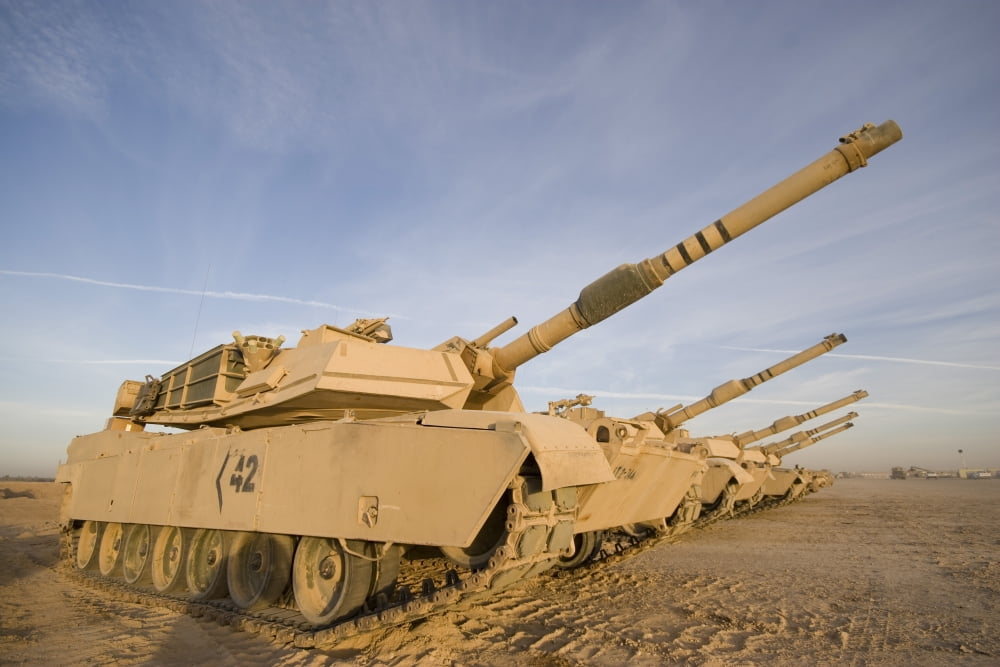 M1 Abrams tanks at Camp Warhorse Canvas Art - Terry MooreStocktrek Images (35 x 23)