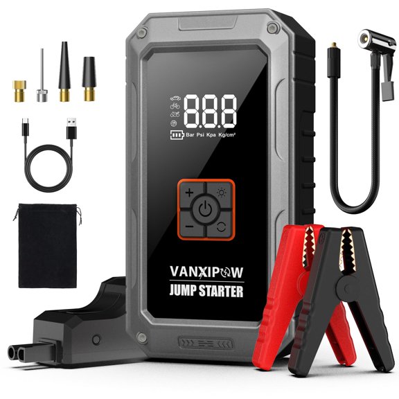 M1 Car Battery Jump Starter with Air Compressor 4500A 150PSI (9.0 L Gas/8.0L Diesel), Portable Car Jump Starter Power Pack, Battery Charger 12V Jump Box with LED Light, Large LED Display, Power Bank