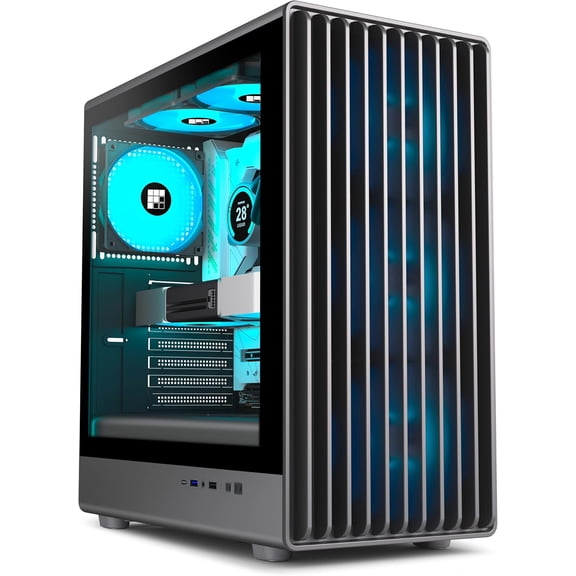 M1 PC Case - Pre-Installed 6 PWM ARGB Fan (3 x 120mm, 3 140mm), ATX Mid-Tower Computer case, Gaming Case, 240MM RAD Support, Type-C, (Black)