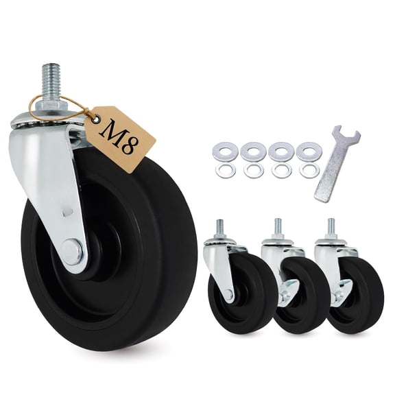 M10-1.5 Threaded Stem Caster Wheels 3 Inch, Heavy Duty Swivel Casters with Brake, Metric M10 x 25mm Quiet Polyurethane Replacement Wheels for Cart, Workbench, Shelving