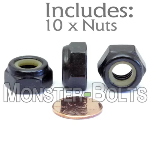 M10-1.50 / 10Mm - Qty 10 - Nylon Insert Hex Lock Nut Din985 Class 8 Steel Blk Ox
