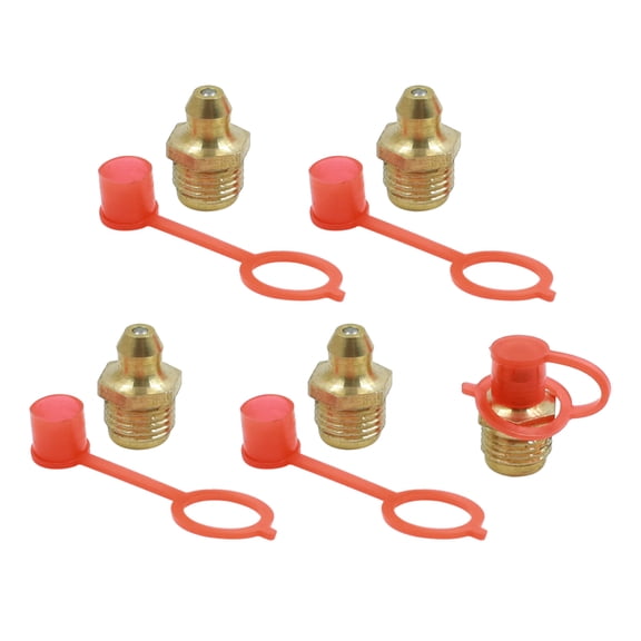 M10 Brass Thread Straight Grease Nipple Fittings with Rubber Dust Cap for Car 5 Set