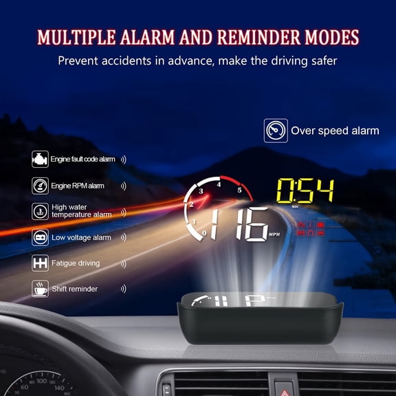 M10 Intelligent Car HUD Head Up Display, OBD2 Windshield Driving Data Projector, Equipped with Overspeed Warning Alarm System, Driving Safety Accessory, No Built-in Battery Design