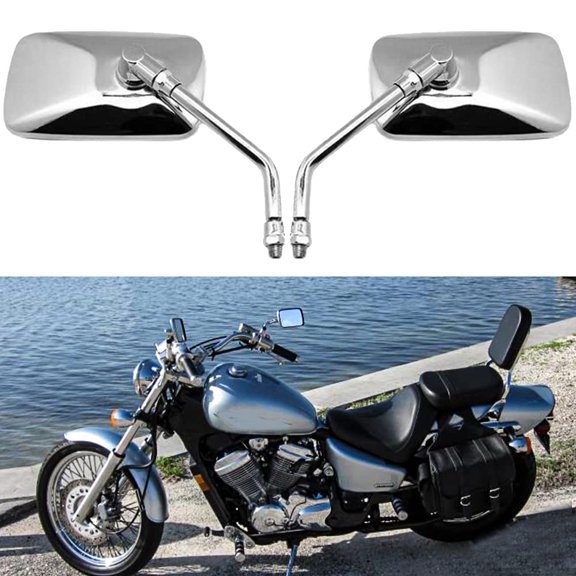 M10 Motorcycle Side Mirrors, Chrome Rectangle Motorcycle Rearview Wing Mirrors Compatible With Bobber ATV Street Bike Cruiser Chopper (Chrome)