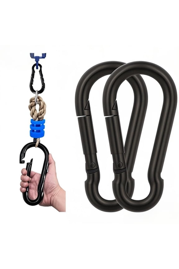 M10 Spring Snap Hook Black Carabiner, 770 LBS Capacity Heavy Duty Carbon Steel Carabiner Clip, Snap Clip Link Hooks for Indoor & Outdoor,Camping,Swing,Keychains, and More