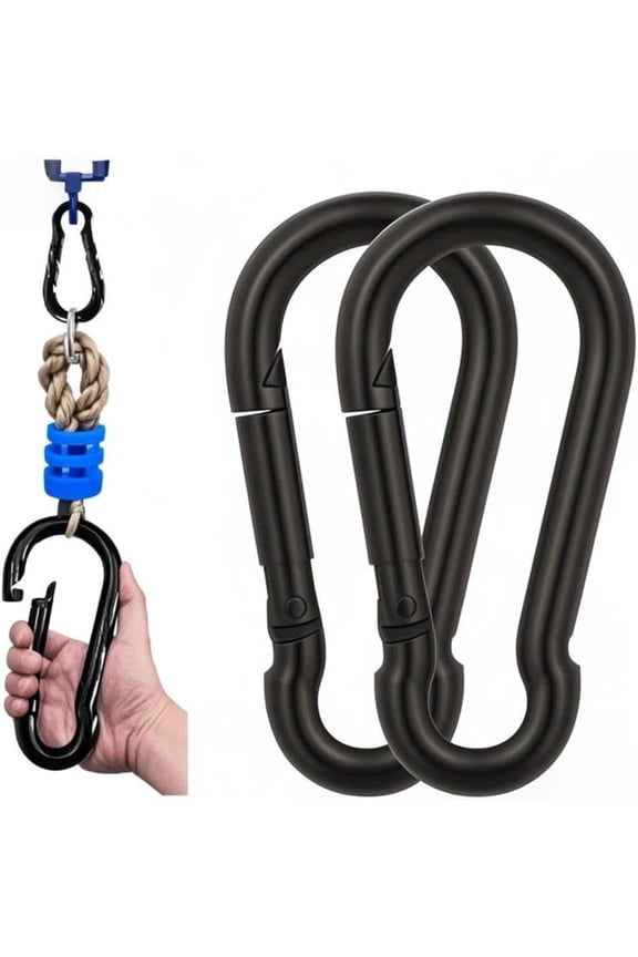 M10 Spring Snap Hook Black Carabiner, 770 LBS Capacity Heavy Duty Carbon Steel Carabiner Clip, Snap Clip Link Hooks for Indoor & Outdoor,Camping,Swing,Keychains, and More
