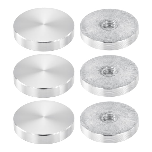 M10 Thread 40mm Diameter Round Shape Aluminum Disc Hardware 6pack, Aluminum Circle Disc Glass Top Adapter, Silver
