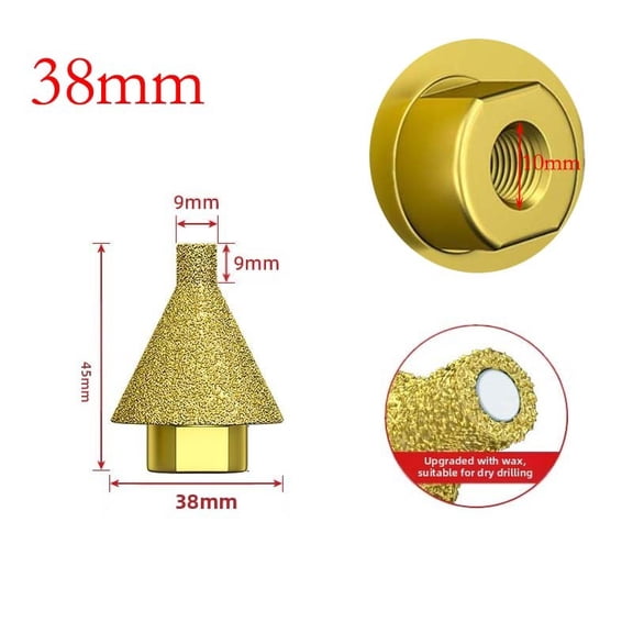 M10 Thread Countersink Drill Bit 38Mm 50Mm Cone Grinding Wheel For Glass Porcelain For TILE Chamfering Polishing On Angle Grinder(38mm)