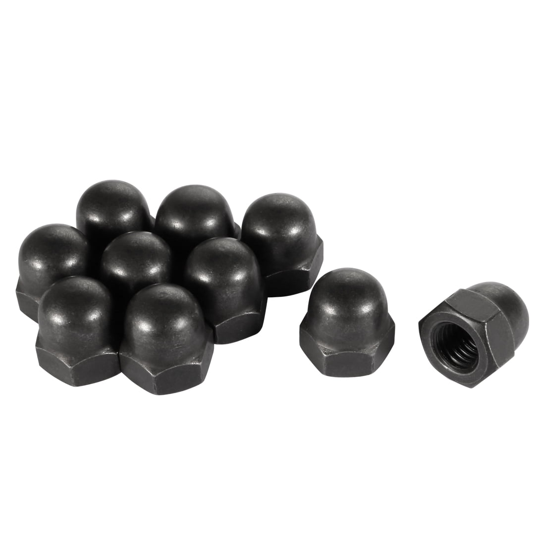 M10 Thread Dia Dome Head Carbide Steel Cap Acorn Hex Nuts Black 10pcs