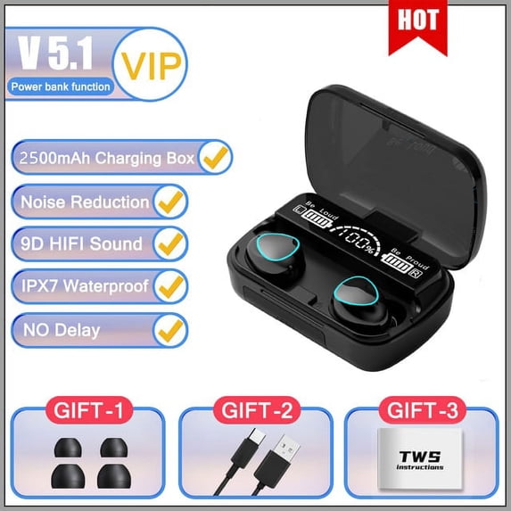 M10 Tws Bluetooth Earphones Handfree Sports Headphones Blutooth Hifi Stereo Music Wireless Earbuds Waterproof Gaming Headset - Earphones & Headphones