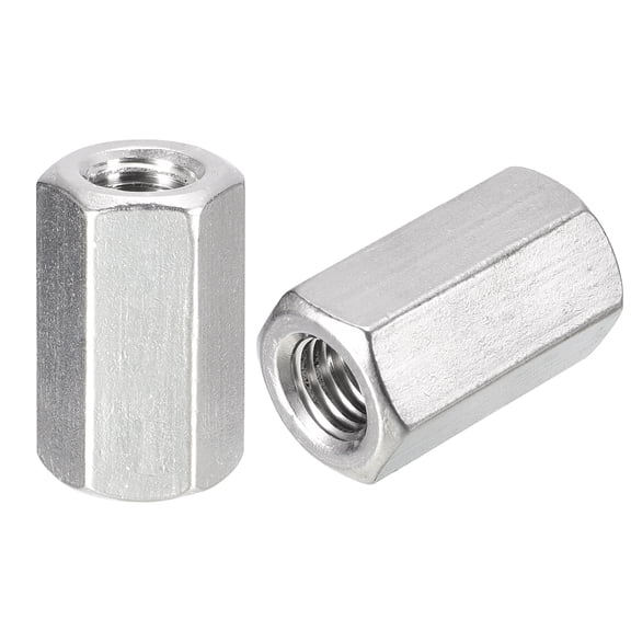 M10 x 1.5-Pitch 30mm Length Coupling Nuts, 6 Pack 304 Stainless Steel Metric Hex Rod Coupling Nuts