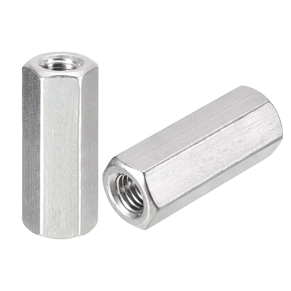 M10 x 1.5-Pitch 45mm Length Coupling Nuts, 4 Pack 304 Stainless Steel Metric Hex Rod Coupling Nuts
