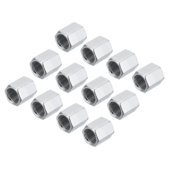 M10 x 1 Pitch Carbon Steel Hex Coupling Nuts, 12Pcs 15mm/ 0.6" Length Fully Threaded Rod Coupling Nut Stud Fine Thread Pipe Connector, Silver