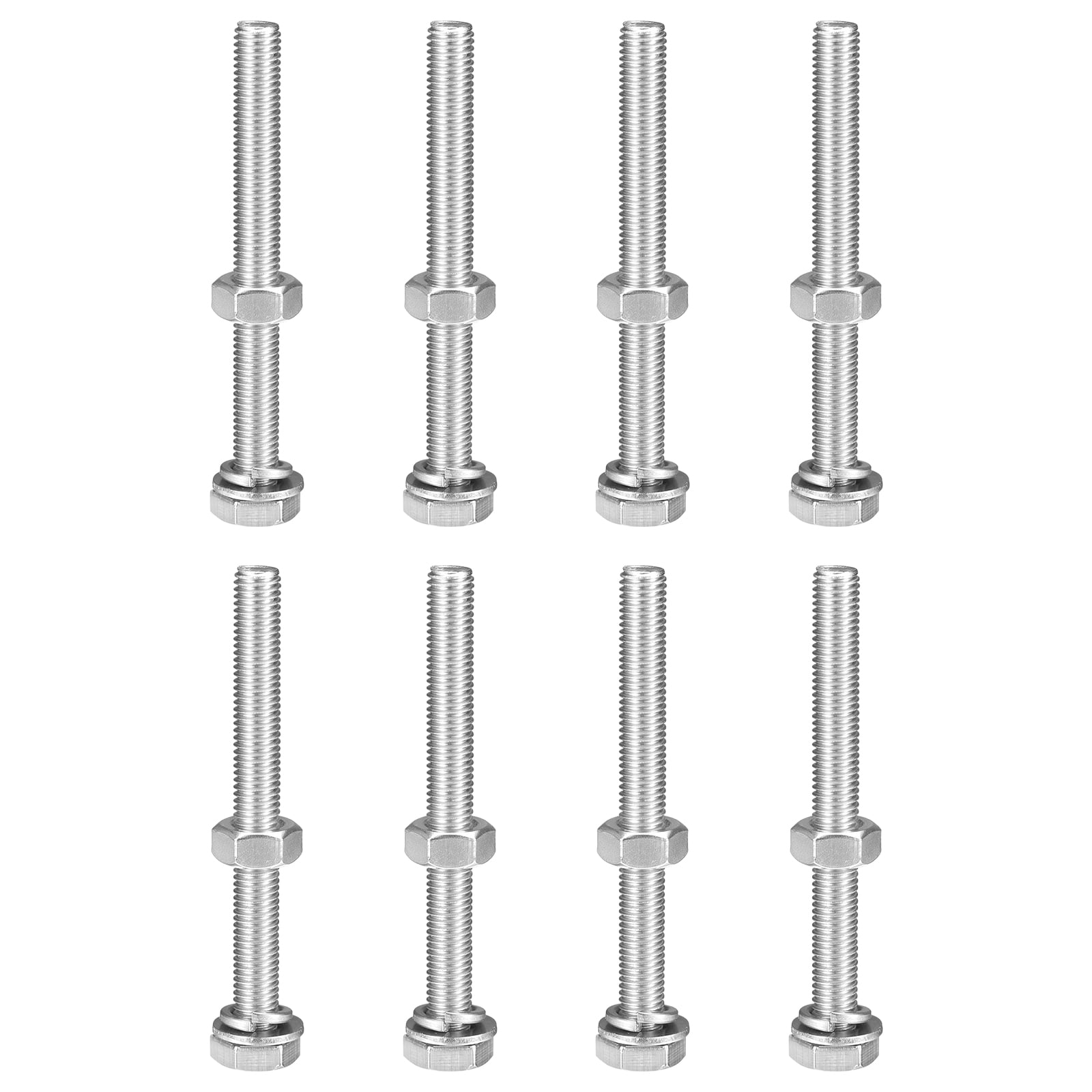 M10 x 110mm Hex Head Screws Bolts, Nuts, Flat & Lock Washers Kits, 304 Stainless Steel Fully Thread Hexagon Bolts 8 Sets