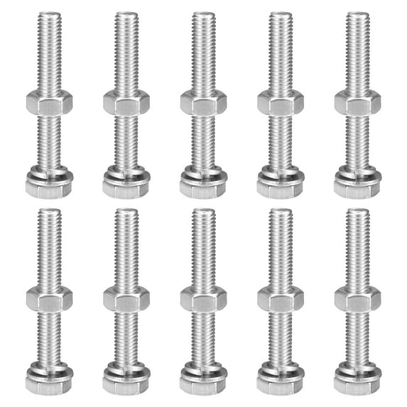 M10 x 80mm Hex Head Screws Bolts, Nuts, Flat & Lock Washers Kits, 304 Stainless Steel Fully Thread Hexagon Bolts 10 Sets