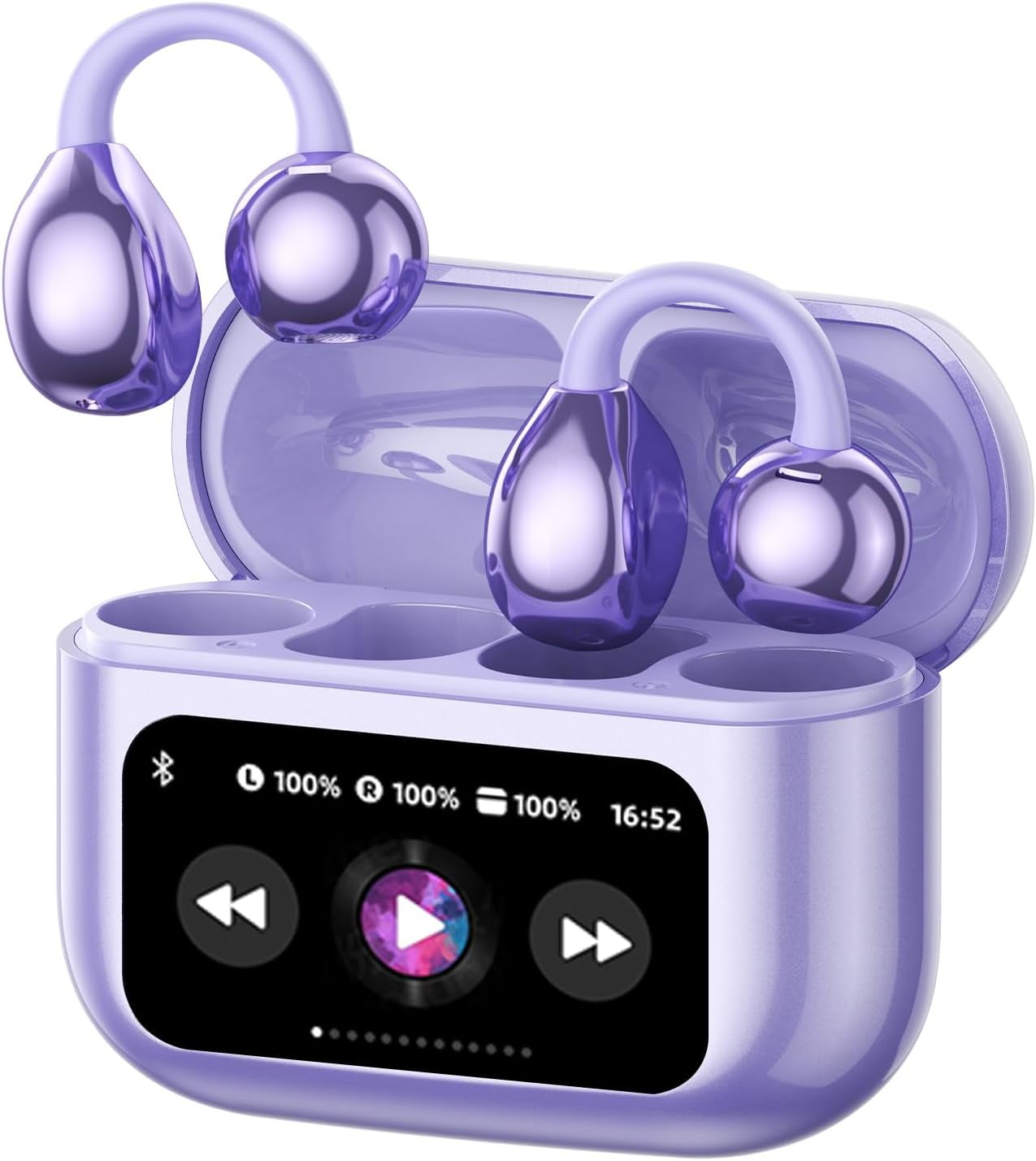 M100 Clip On Ear Headphones AI Open Ear Earbuds Wireless Bluetooth 5.4, Clip On Earbuds with LCD Touchscreen, Lightweight Comfort Open Ear Headphones for Sports, Fitness, and Workouts