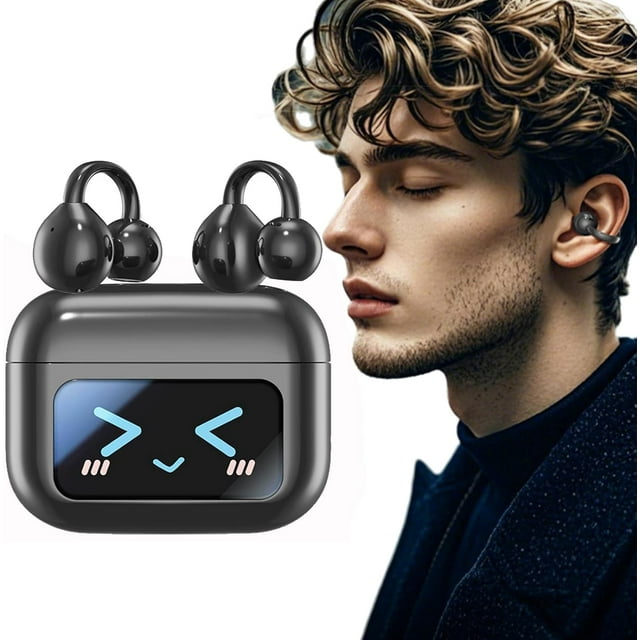 M100 Clip on Ear Headphones, M100 Clip Earbuds - Touch Screen Integrated Operation of 13 Functions - Remote Photo Taking/Personalized Wallpaper/Noise Reduction/Alarm Clock Etc, Co2 Clip Earbuds (B)