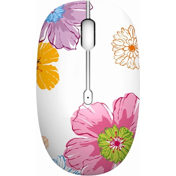 M101 Wireless Mouse Cute Silent Computer Mice with USB Receiver, 2.4G Optical Wireless Travel Mouse 1600 DPI for Laptop, Notebook, PC, Computer (Flower)