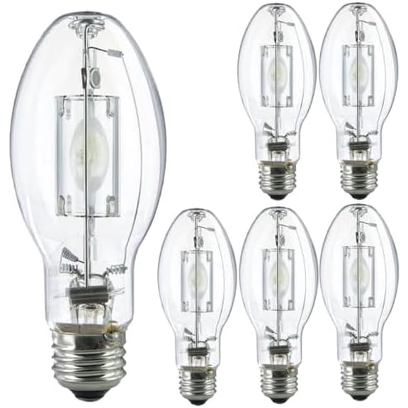 - M102/O Metal Halide Lamp 150W Pulse Start 13300 Lumen E26 Medium Base 4200K Cool-White White Coated ED17 Shape 15000 Hour- High Intensity Discharge Outdoor Light for Street Parking Pack of 6$$tools