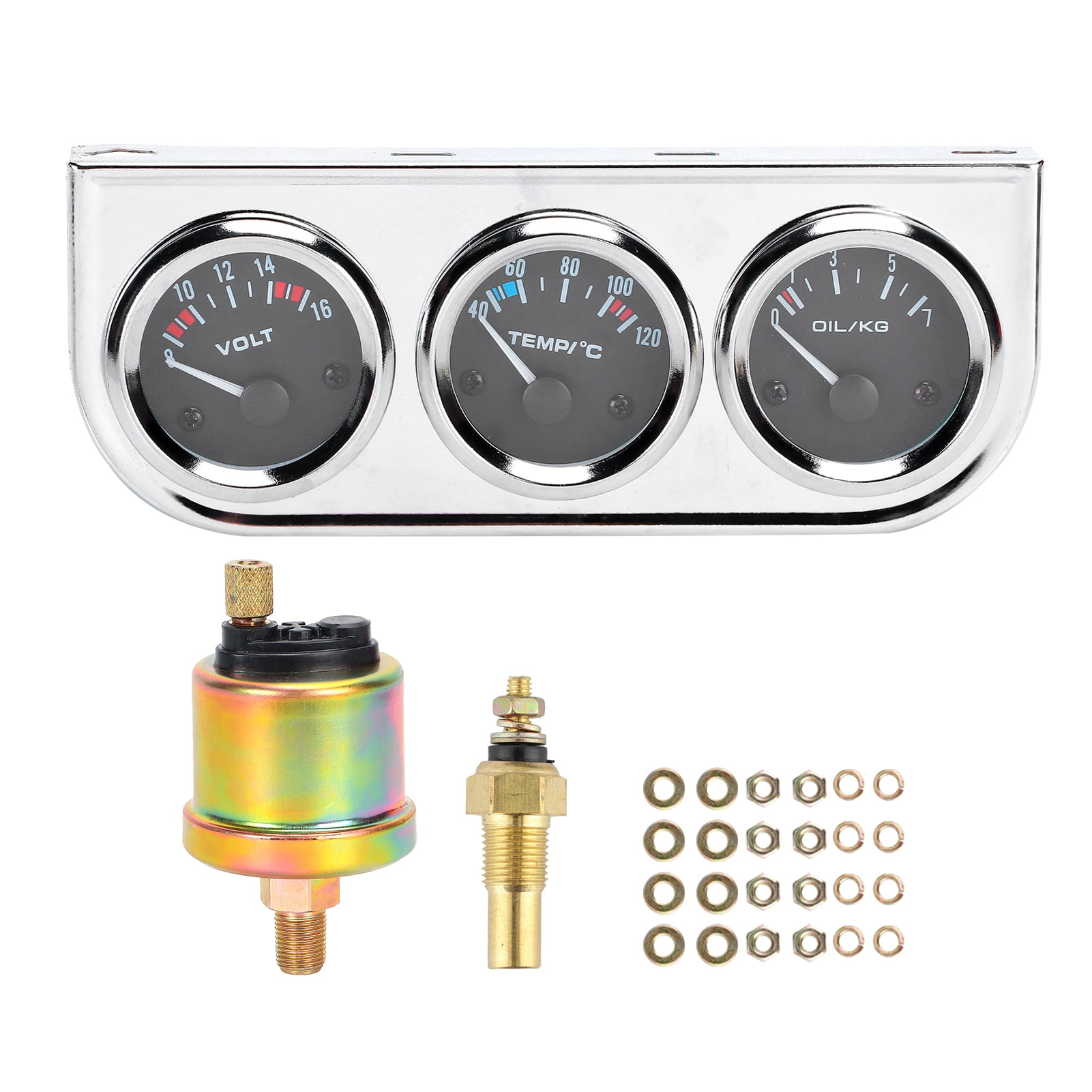 M10x1 52mm 3 in 1 Car Gauge Water Temperature ＋ Oil Pressure ＋ Voltage ...