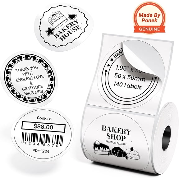M110 Label 1.96" x 1.96" (50x50 mm), Compatible with Label Maker M110/ M100/ M220/ N20/ M120//M421/241BT/243BT, 140 Labels/Roll, Multi-Purpose Adhesive Circle Thermal Labels, Black on White