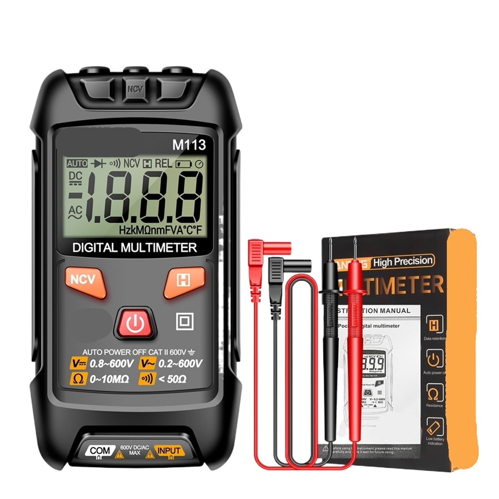 Multitester Auto M113 1999 Count Pocket Portable Multimeter - CAT II 600V AC/DC Voltage ...