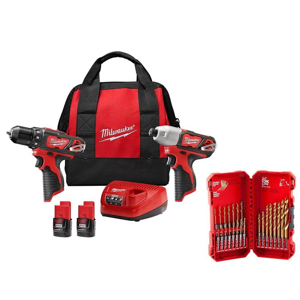 M12 12V Lithium-Ion Cordless Drill Driver/Impact Driver Combo Kit (2 ...