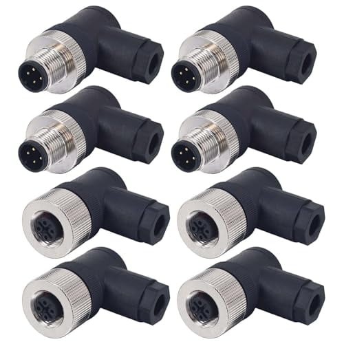 M12 4 Pin Male & Female Right Angle Aviation Connector, 12mm IP67 Waterproof Circular Panel Wire Connector, 4 Sets$$Electrical