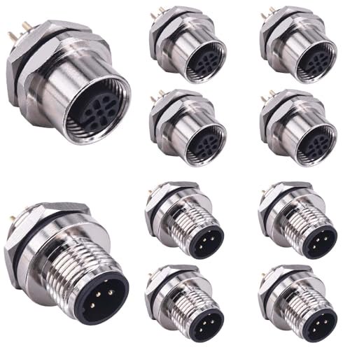 M12 5-Pin A-Code Connector Set (10PCS) - IP67 Waterproof, 12mm Thread, 5 Male & 5 Female Aviation Plugs with Solder Cup$$Tools