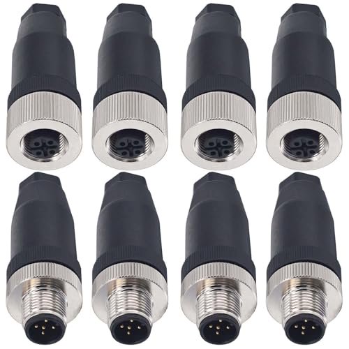 M12 5-Pin A-Code Straight Connector Set (8PCS) - IP67 Waterproof, 12mm Thread, 4 Male & 4 Female Industrial Aviation Connectors$$Tools & Hardware Other