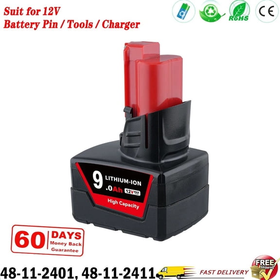 M12 9.0Ah 12V Replacement for Original M12 Battery Lithium-ion Compatible with 48-11-2420 48-11-2411 48-11-2440 48-11-2402 48-11-2401 M12 12 Volt Cordless Tools