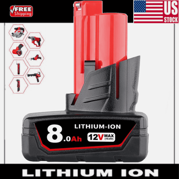 M12 Battery 12V 8.0Ah Replacement for M12 Battery Lithium 48-11-2401 48-11-2460 48-11-2402 48-11-2412 48-11-2411 48-11-2420 48-11-2410 Compatible with Mk 12 Volt Cordless Power Tools