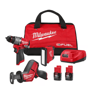 Milwaukee M12 FUEL 12-Volt Li-Ion Brushless Cordless Hammer Drill Combo Kit with Reciprocating Saw and Flood Light