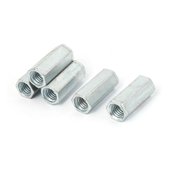 M12 Female Thread Straight Fitting Hex Rod Coupling Nuts Silver Tone 5 Pcs