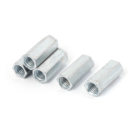 M12 Female Thread Straight Fitting Hex Rod Coupling Nuts Silver Tone 5 Pcs