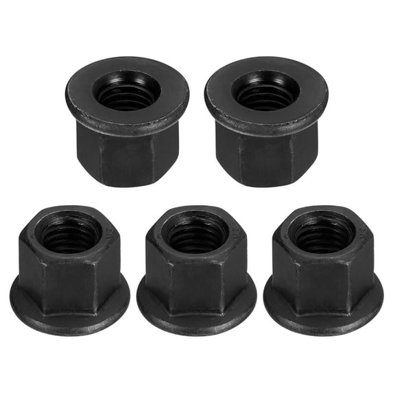 M12 Flange Hex Nuts, 5 Pack Grade 12.9 Carbon Steel Black Oxide Finished Hex Flange Nuts for Machinery