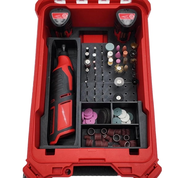 M12 Rotary Tool Insert for Milwaukee Packout Compact Tool Box - Battery Organizer, Bit Storage & Drawer - Made in USA