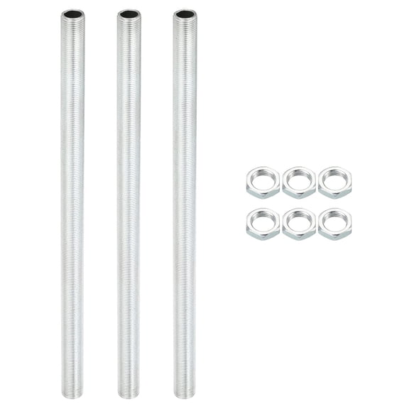 M12 Thread 8.66" Lamp Pipe Kit with Lock Nuts, 3 Set All Thread Rods Fasteners Hardware for Chandelier Ceiling Light DIY, Zinc Plating